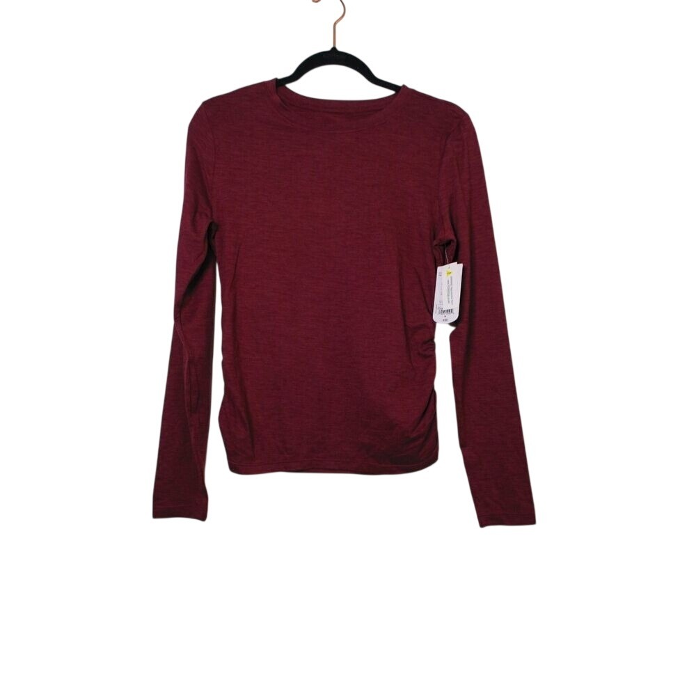 Xersion Womens Fitted Tee Huckleberry Melange Ruched Long Sleeve Crewneck NWT M